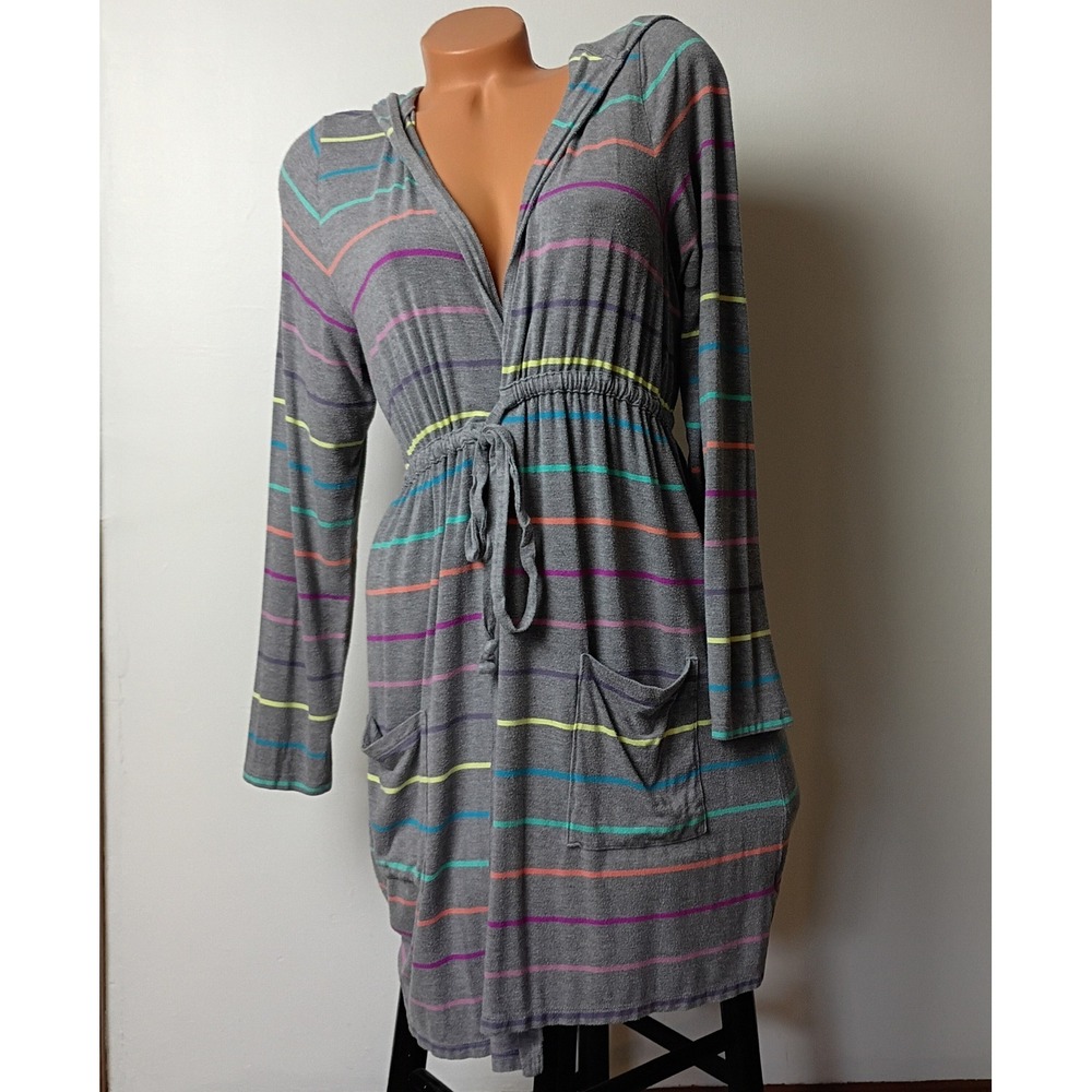 Torrid Super Soft Knits Hooded Robe Gray Multicolor Stripe Drawstring Size 1